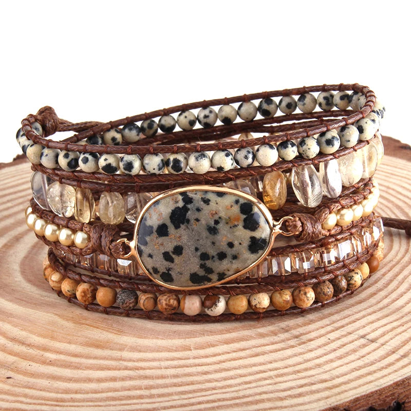 Bohemian Jewelry Boho Bracelet Mixed Natural Stones Charm 5 Strands Wrap Bracelets