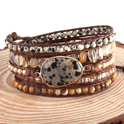 Bohemian Jewelry Boho Bracelet Mixed Natural Stones Charm 5 Strands Wrap Bracelets