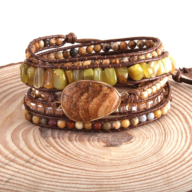 Bohemian Jewelry Boho Bracelet Mixed Natural Stones Charm 5 Strands Wrap Bracelets