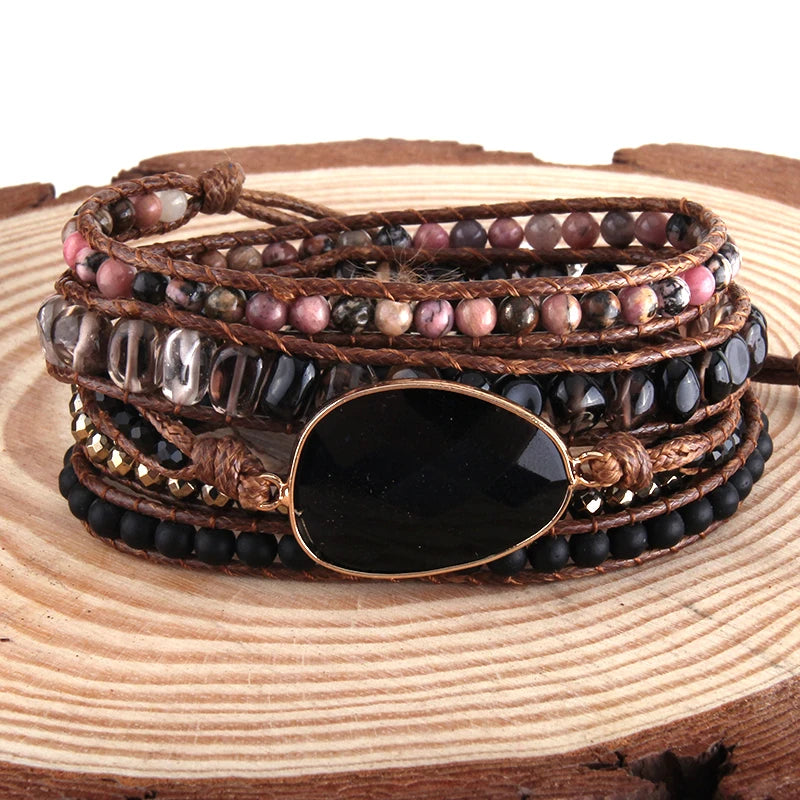 Bohemian Jewelry Boho Bracelet Mixed Natural Stones Charm 5 Strands Wrap Bracelets