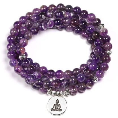 Natural Purple Crystal Amethysts Bracelet 6mm Beads Necklace Yoga 108 Mala Stone Bracelet for Women Lotus Energy Jewelry