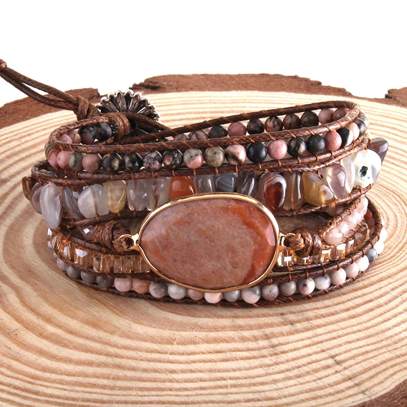 Bohemian Jewelry Boho Bracelet Mixed Natural Stones Charm 5 Strands Wrap Bracelets