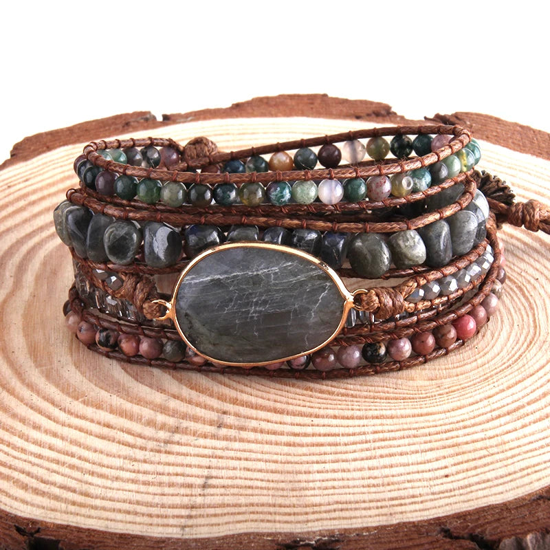 Bohemian Jewelry Boho Bracelet Mixed Natural Stones Charm 5 Strands Wrap Bracelets