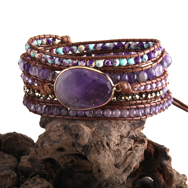 Bohemian Jewelry Boho Bracelet Mixed Natural Stones Charm 5 Strands Wrap Bracelets