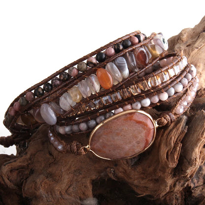 Bohemian Jewelry Boho Bracelet Mixed Natural Stones Charm 5 Strands Wrap Bracelets