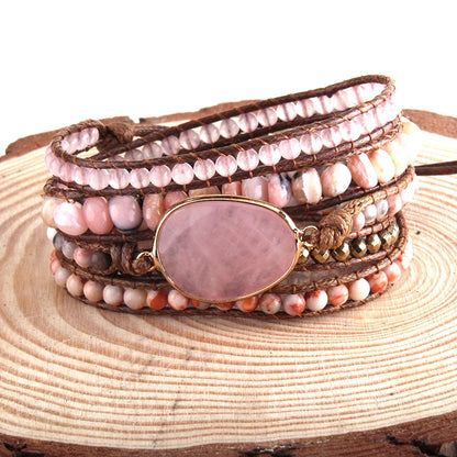 Bohemian Jewelry Boho Bracelet Mixed Natural Stones Charm 5 Strands Wrap Bracelets