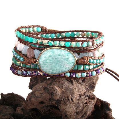 Bohemian Jewelry Boho Bracelet Mixed Natural Stones Charm 5 Strands Wrap Bracelets