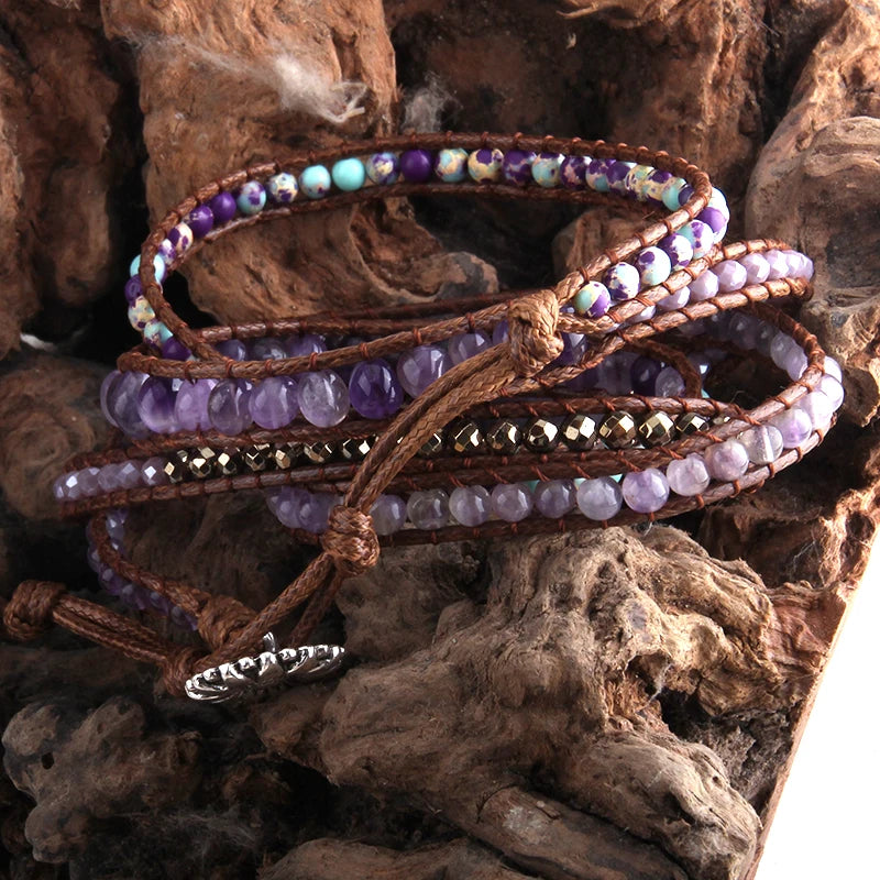 Bohemian Jewelry Boho Bracelet Mixed Natural Stones Charm 5 Strands Wrap Bracelets