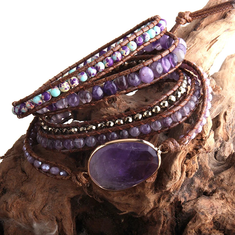 Bohemian Jewelry Boho Bracelet Mixed Natural Stones Charm 5 Strands Wrap Bracelets