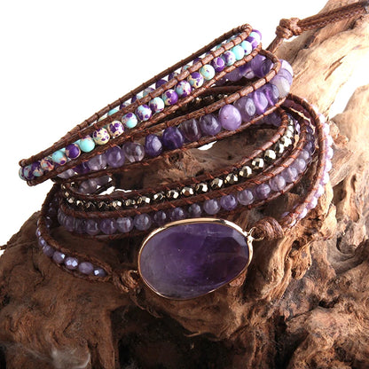 Bohemian Jewelry Boho Bracelet Mixed Natural Stones Charm 5 Strands Wrap Bracelets