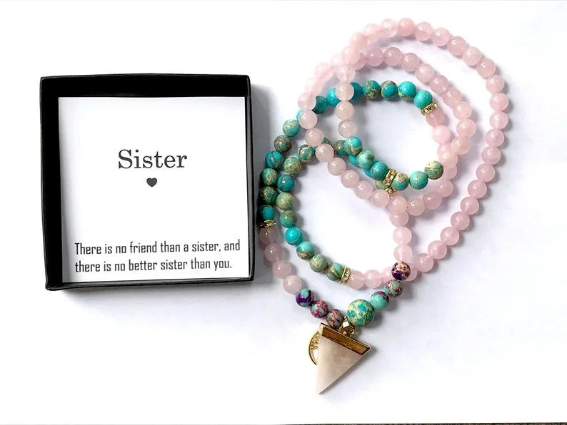 LOVE and COMPASSION 108 Mala Bracelet, Rose Quartz and Emperor Jasper Mala, Birthday Gifts, Yoga Gift for Her, Mala Bead