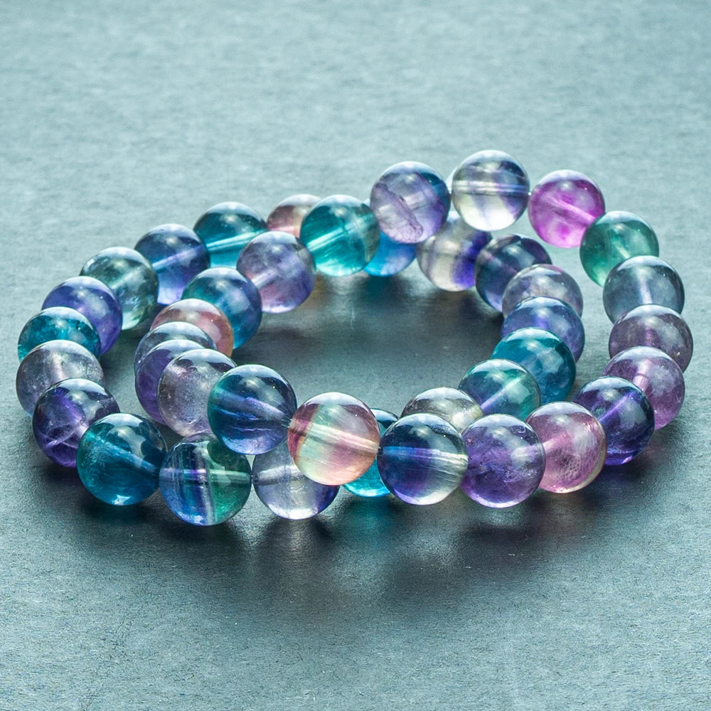 Natural Colored Fluorite Bracelet Women Wrist Jewelry Elastic Rope Beaded Bracelet Crystal Fluorite Fashion Jewelry Gifts