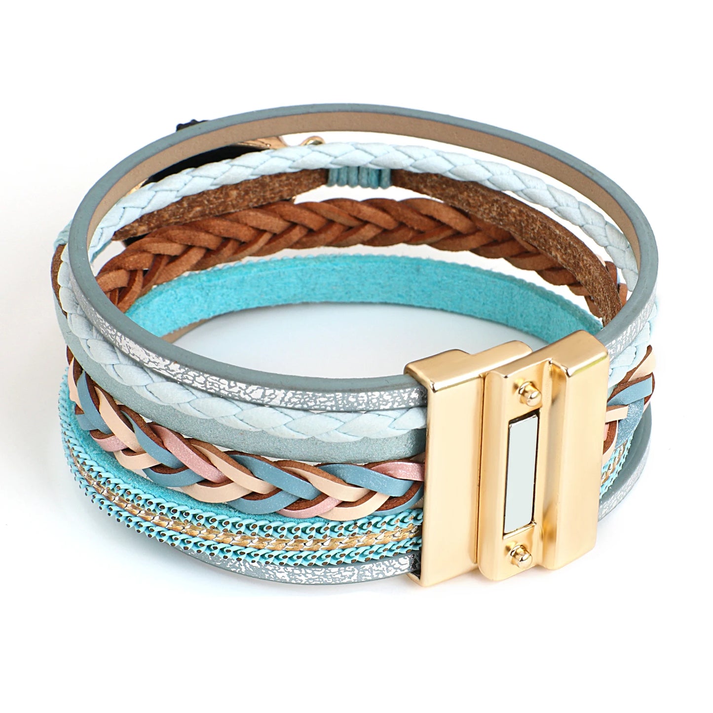 Boho Colorful Stone Leather Bracelet for Women Men Vintage Jewelry Charms Multilayer Braided Wide Wrap Bracelets Bangles