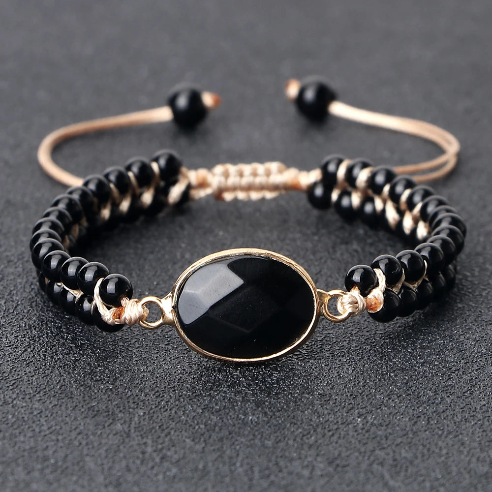 4mm Mini Beads Men Bracelets Classic Natural Stone Shiny Black Onyx Beads Bracelets & Bangles Women Obsidian Wrist Jewelry Gifts