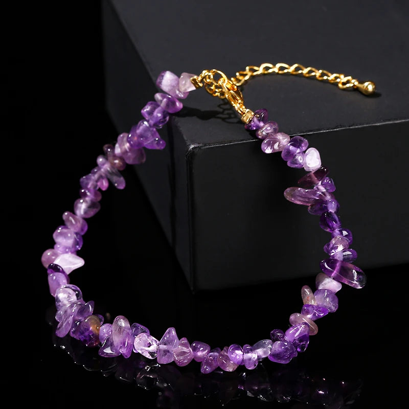 Natural Amethyst Irregular Stone Gravel Strand Bracelet Women Fashion Crystal Chakra Reiki Healing Yoga Bracelet Party Gifts