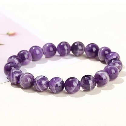 Amethyst Stone Beaded Bracelets Women Purple Crystal Quartz Energy Bead Reiki Healing Bangle Jewelry Gift