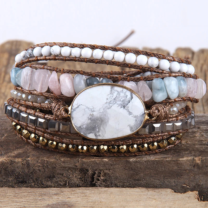 Bohemian Jewelry Boho Bracelet Mixed Natural Stones Charm 5 Strands Wrap Bracelets