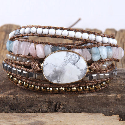 Bohemian Jewelry Boho Bracelet Mixed Natural Stones Charm 5 Strands Wrap Bracelets