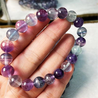 Natural Colored Fluorite Bracelet Women Wrist Jewelry Elastic Rope Beaded Bracelet Crystal Fluorite Fashion Jewelry Gifts