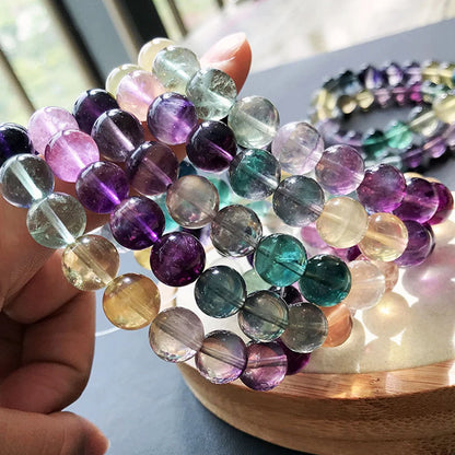 Natural Colored Fluorite Bracelet Women Wrist Jewelry Elastic Rope Beaded Bracelet Crystal Fluorite Fashion Jewelry Gifts