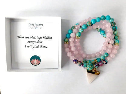 LOVE and COMPASSION 108 Mala Bracelet, Rose Quartz and Emperor Jasper Mala, Birthday Gifts, Yoga Gift for Her, Mala Bead