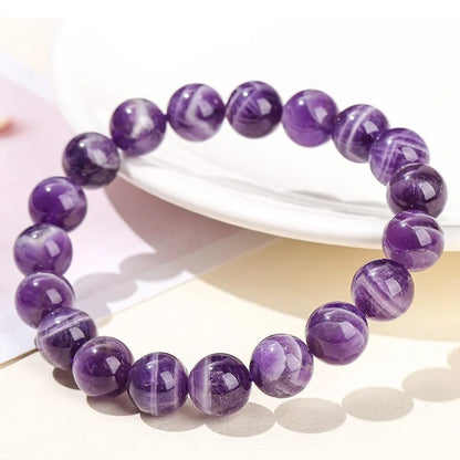 Amethyst Stone Beaded Bracelets Women Purple Crystal Quartz Energy Bead Reiki Healing Bangle Jewelry Gift