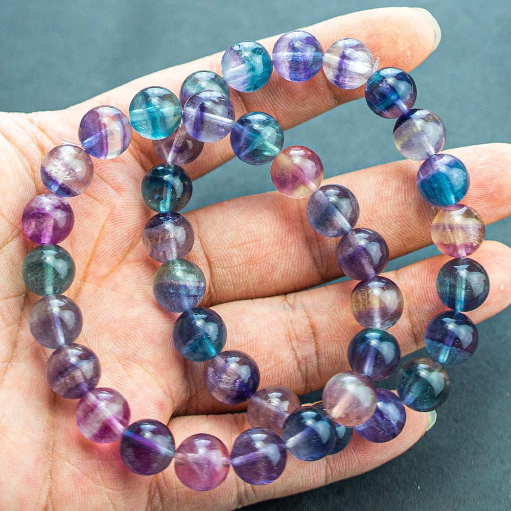 Natural Colored Fluorite Bracelet Women Wrist Jewelry Elastic Rope Beaded Bracelet Crystal Fluorite Fashion Jewelry Gifts