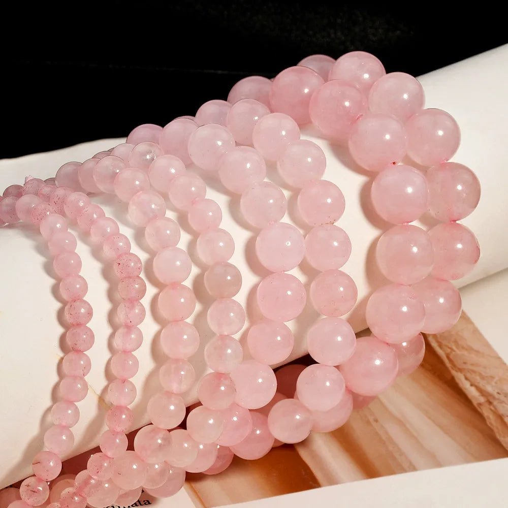 Natural Stone Rose Quartz Round Beads Elastic Bracelet Bohemian Women's Fashion Charm Summer Holiday Beach Handmade Jewelry