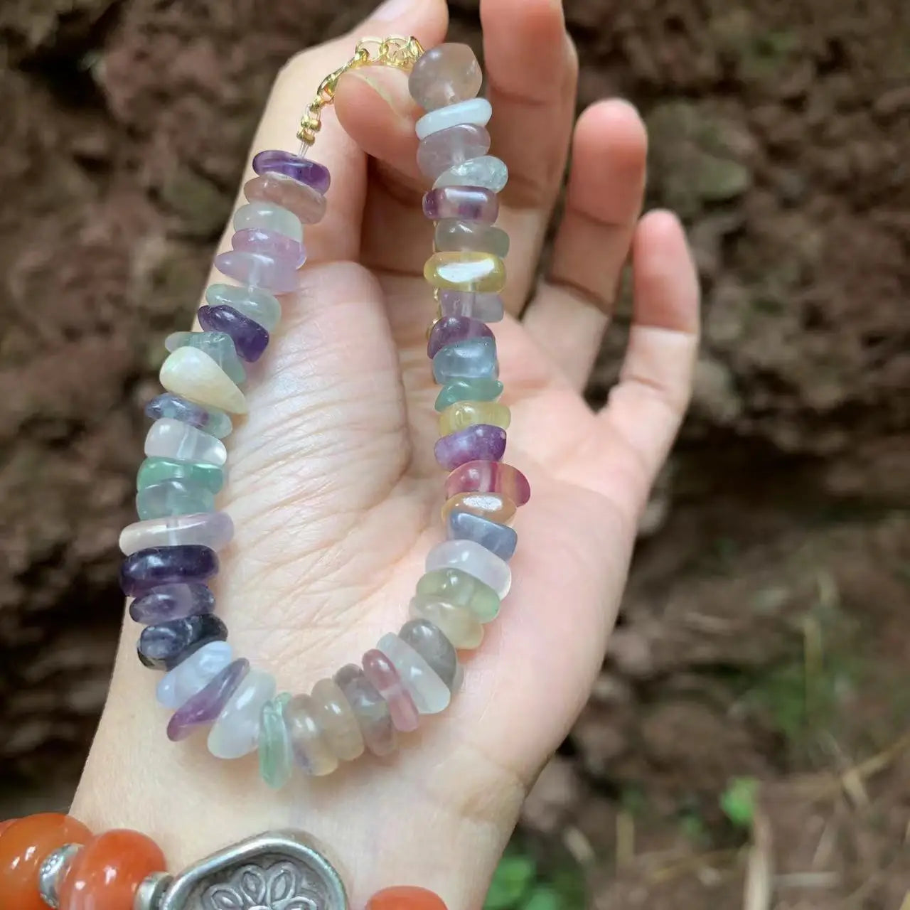 Natural Fluorite Bracelet Color Stone Irregular Jewelry Wholesale Design Handmade GEM Beads Healing Women Jewelry Gifts