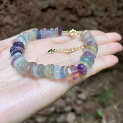 Natural Fluorite Bracelet Color Stone Irregular Jewelry Wholesale Design Handmade GEM Beads Healing Women Jewelry Gifts