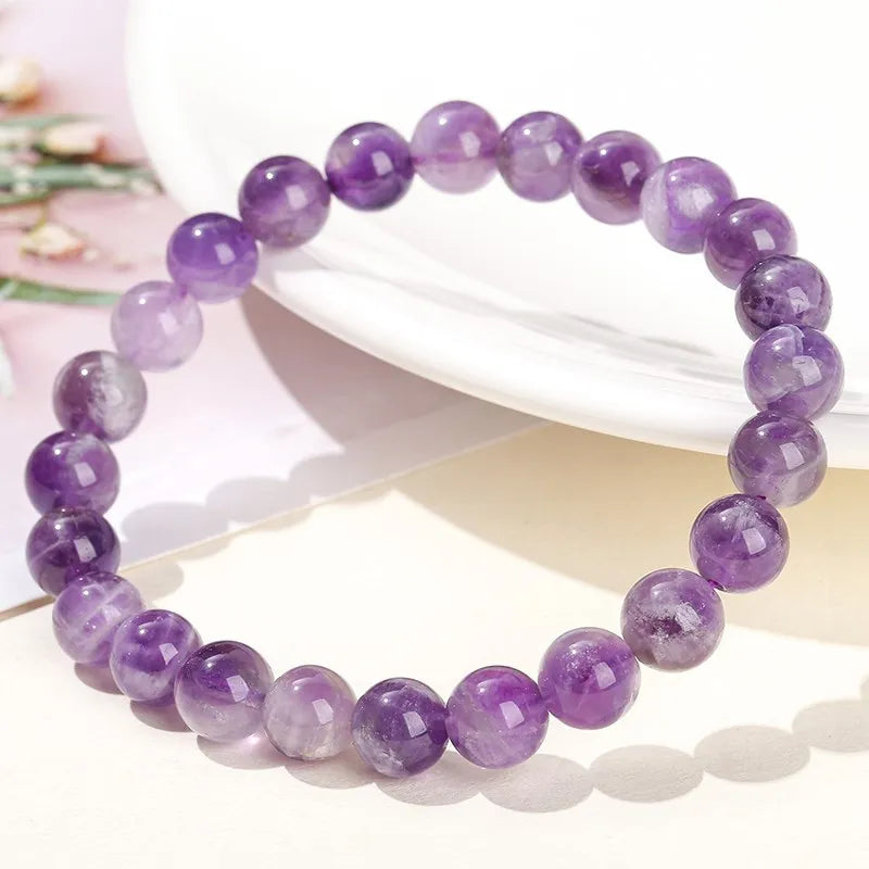 Amethyst Stone Beaded Bracelets Women Purple Crystal Quartz Energy Bead Reiki Healing Bangle Jewelry Gift