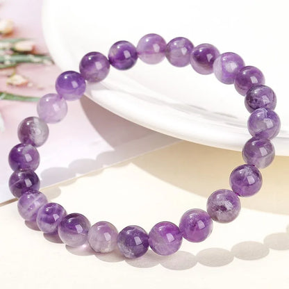 Amethyst Stone Beaded Bracelets Women Purple Crystal Quartz Energy Bead Reiki Healing Bangle Jewelry Gift