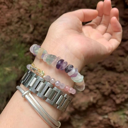 Natural Fluorite Bracelet Color Stone Irregular Jewelry Wholesale Design Handmade GEM Beads Healing Women Jewelry Gifts