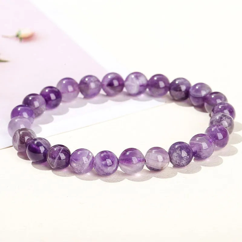 Amethyst Stone Beaded Bracelets Women Purple Crystal Quartz Energy Bead Reiki Healing Bangle Jewelry Gift