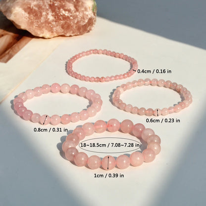 Natural Stone Rose Quartz Round Beads Elastic Bracelet Bohemian Women's Fashion Charm Summer Holiday Beach Handmade Jewelry