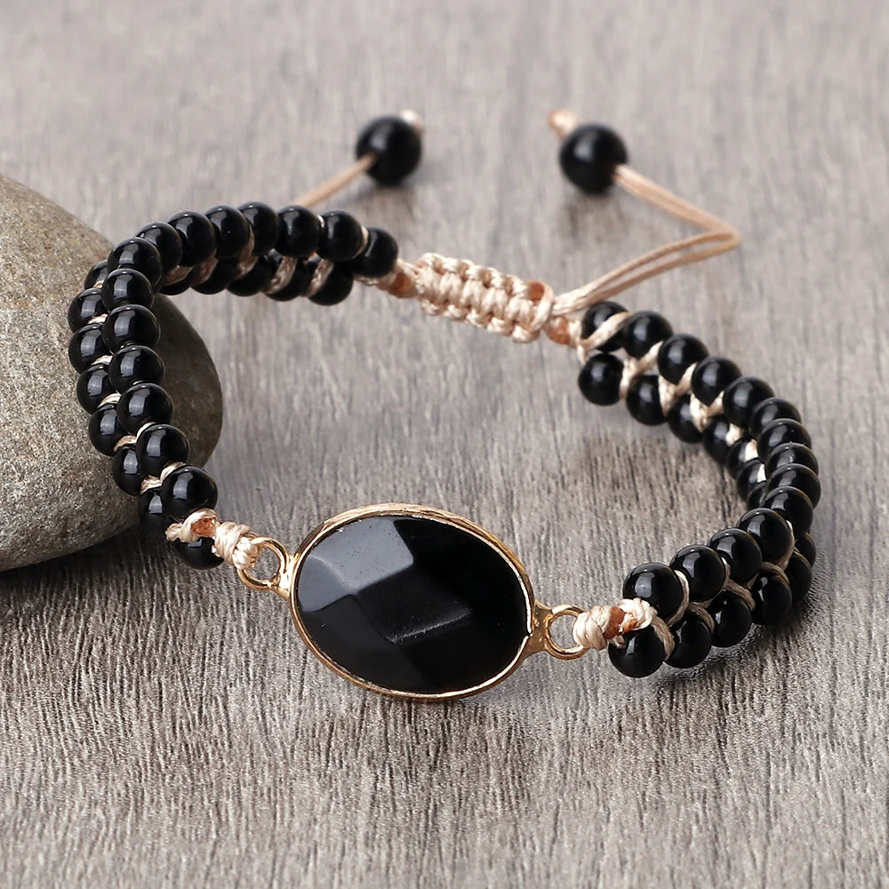 4mm Mini Beads Men Bracelets Classic Natural Stone Shiny Black Onyx Beads Bracelets & Bangles Women Obsidian Wrist Jewelry Gifts