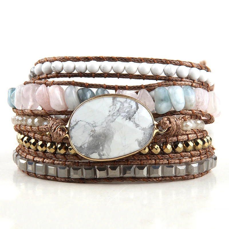 Bohemian Jewelry Boho Bracelet Mixed Natural Stones Charm 5 Strands Wrap Bracelets