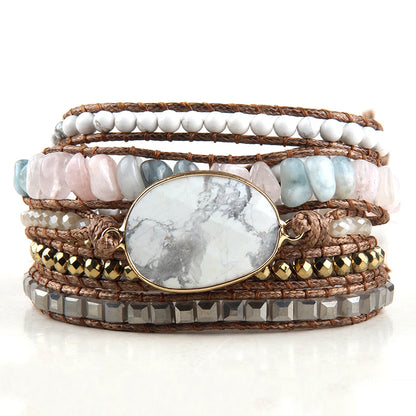 Bohemian Jewelry Boho Bracelet Mixed Natural Stones Charm 5 Strands Wrap Bracelets