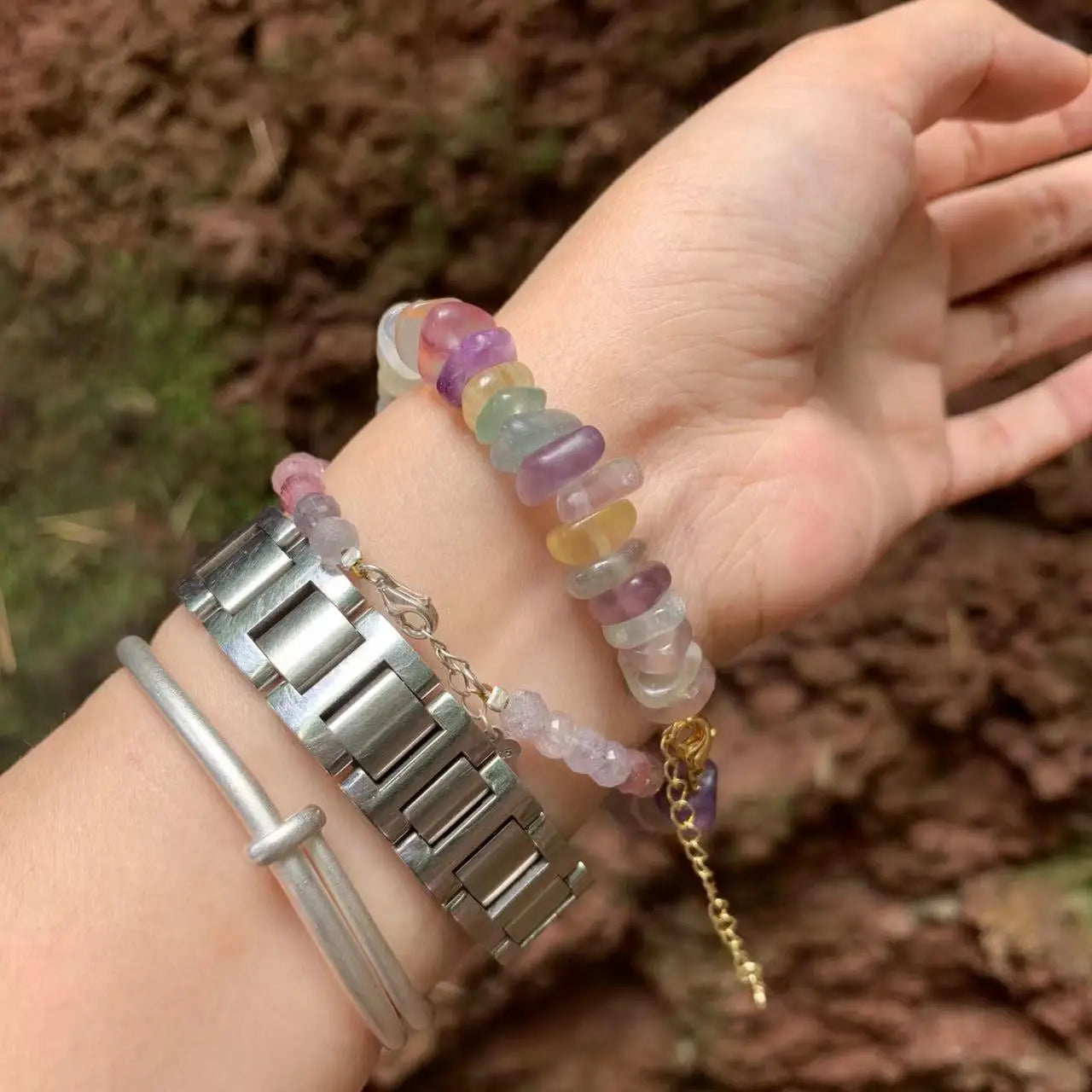 Natural Fluorite Bracelet Color Stone Irregular Jewelry Wholesale Design Handmade GEM Beads Healing Women Jewelry Gifts