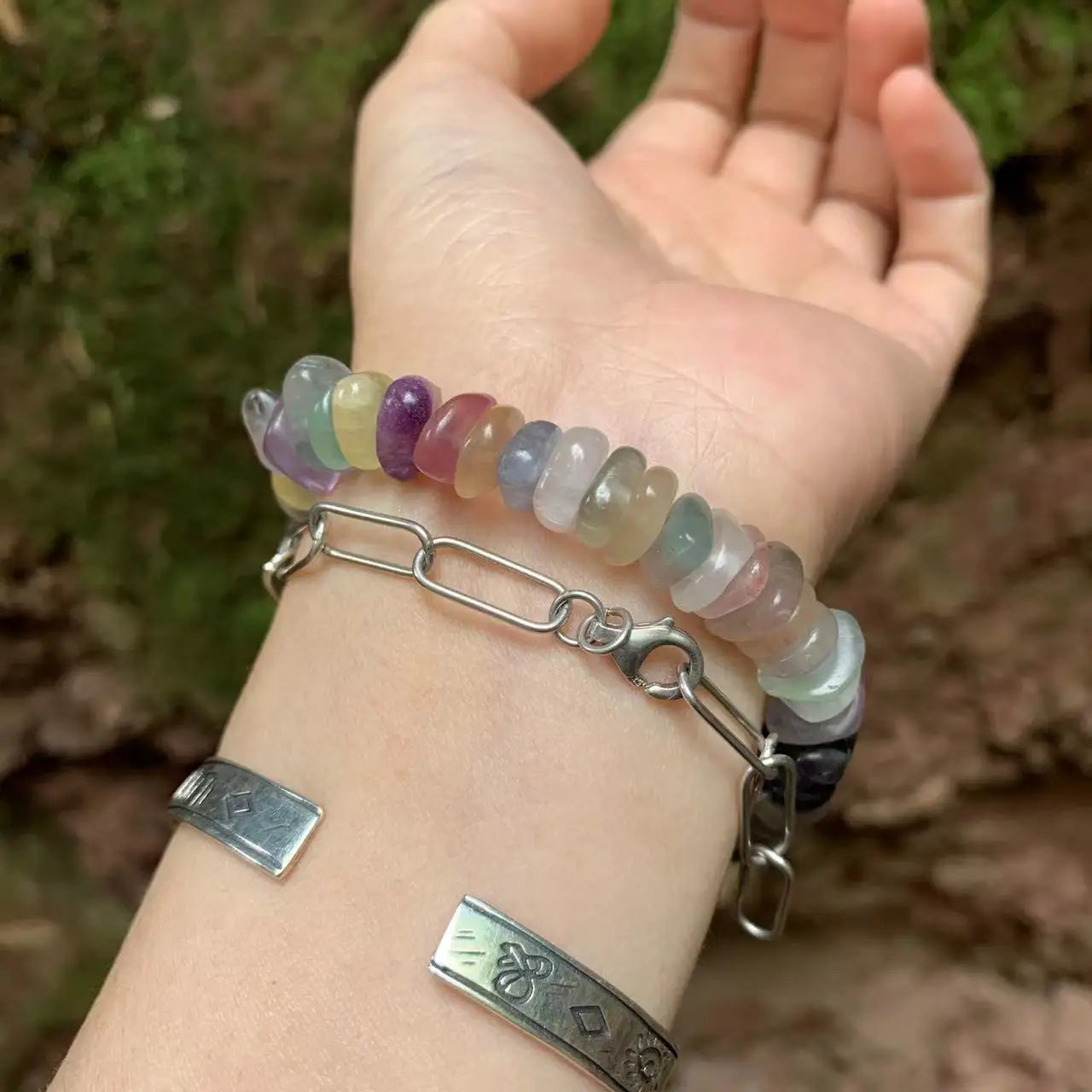 Natural Fluorite Bracelet Color Stone Irregular Jewelry Wholesale Design Handmade GEM Beads Healing Women Jewelry Gifts