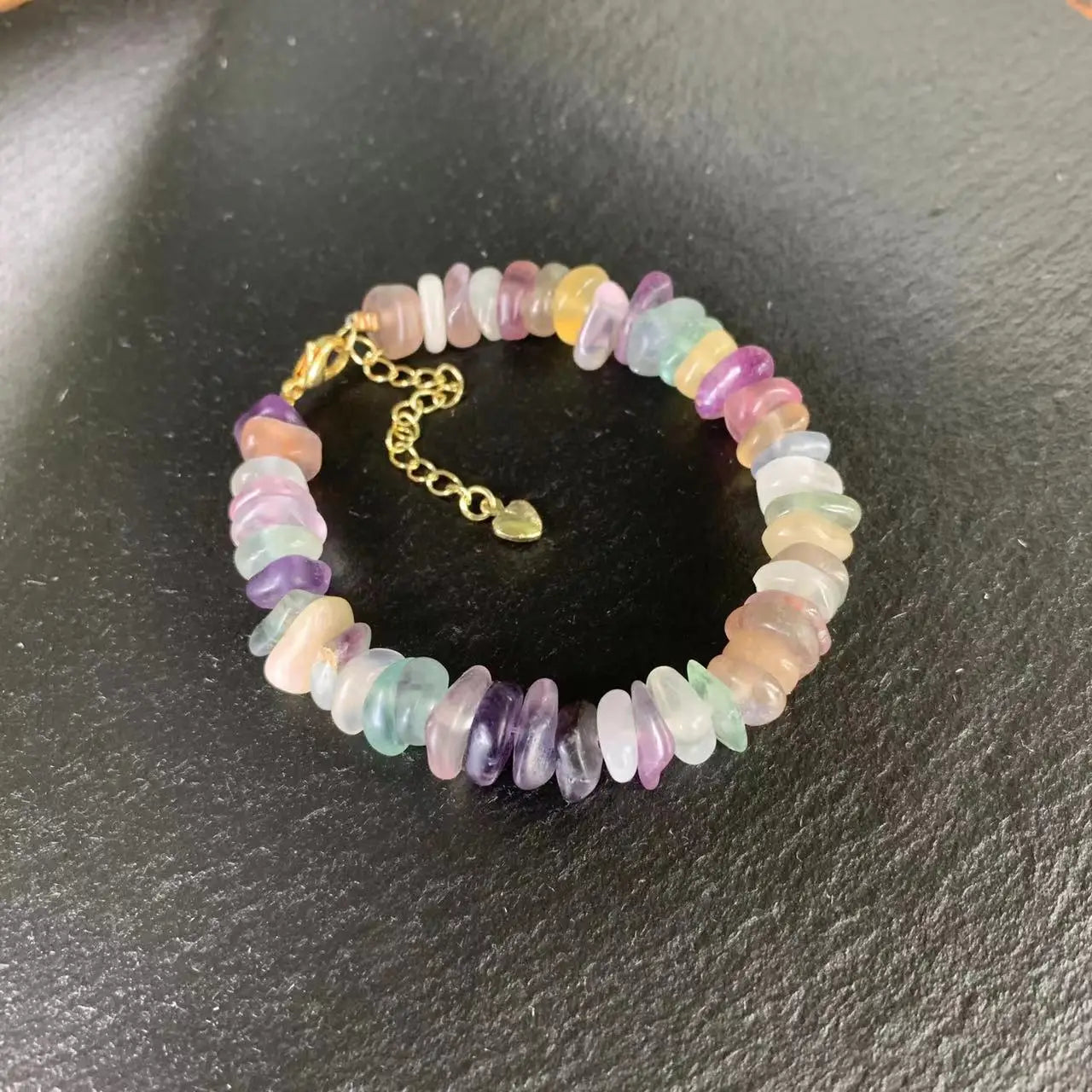 Natural Fluorite Bracelet Color Stone Irregular Jewelry Wholesale Design Handmade GEM Beads Healing Women Jewelry Gifts