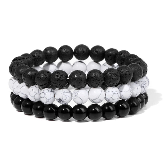 Trio of Balance Bracelet Set - Howlite, Lava Stone & Black Onyx - Zenlike