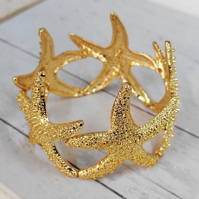 Golden Elastic Starfish Bracelet&Bangle Beach Jewelry For Women Girl