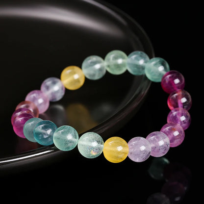 Natural Stone Muticolor Rainbow Fluorite Bead Bracelet Women Reiki Healing Lucky Stretchy Mala Bangles Crystal Jewelry