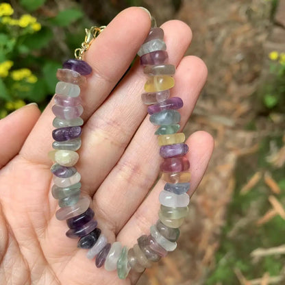 Natural Fluorite Bracelet Color Stone Irregular Jewelry Wholesale Design Handmade GEM Beads Healing Women Jewelry Gifts