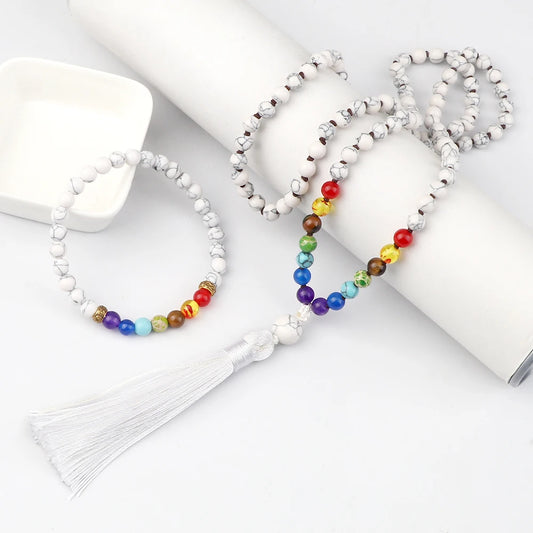 Howlite Stone Necklace & Bracelet Set - Zenlike