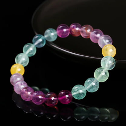 Natural Stone Muticolor Rainbow Fluorite Bead Bracelet Women Reiki Healing Lucky Stretchy Mala Bangles Crystal Jewelry