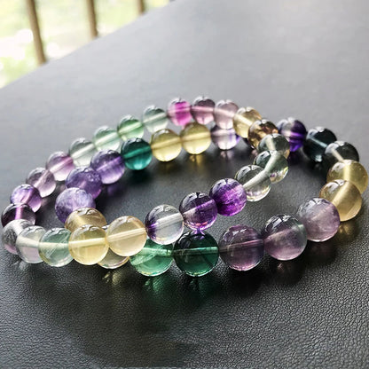 Natural Colored Fluorite Bracelet Women Wrist Jewelry Elastic Rope Beaded Bracelet Crystal Fluorite Fashion Jewelry Gifts