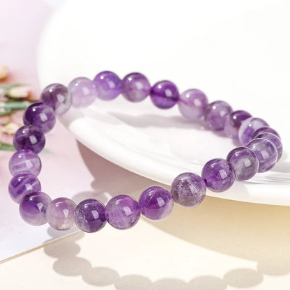 Amethyst Stone Beaded Bracelets Women Purple Crystal Quartz Energy Bead Reiki Healing Bangle Jewelry Gift